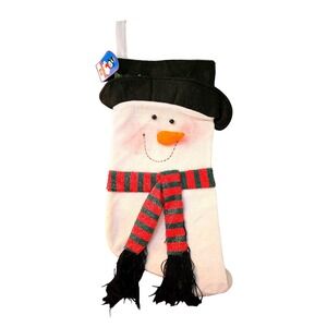 NWT‎ Christmas Eve Snowman Holiday Stocking with Black Hat Red Scarf